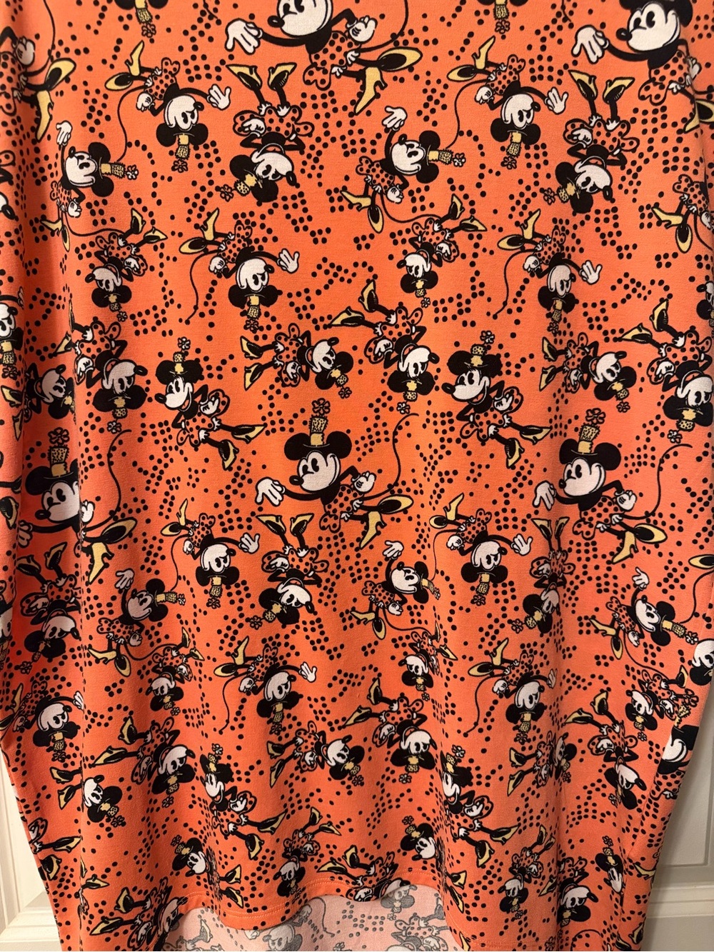 LuLaRoe Irma Small Disney Minnie Mouse Top Peach Orange with polka dots - Picture 3 of 8
